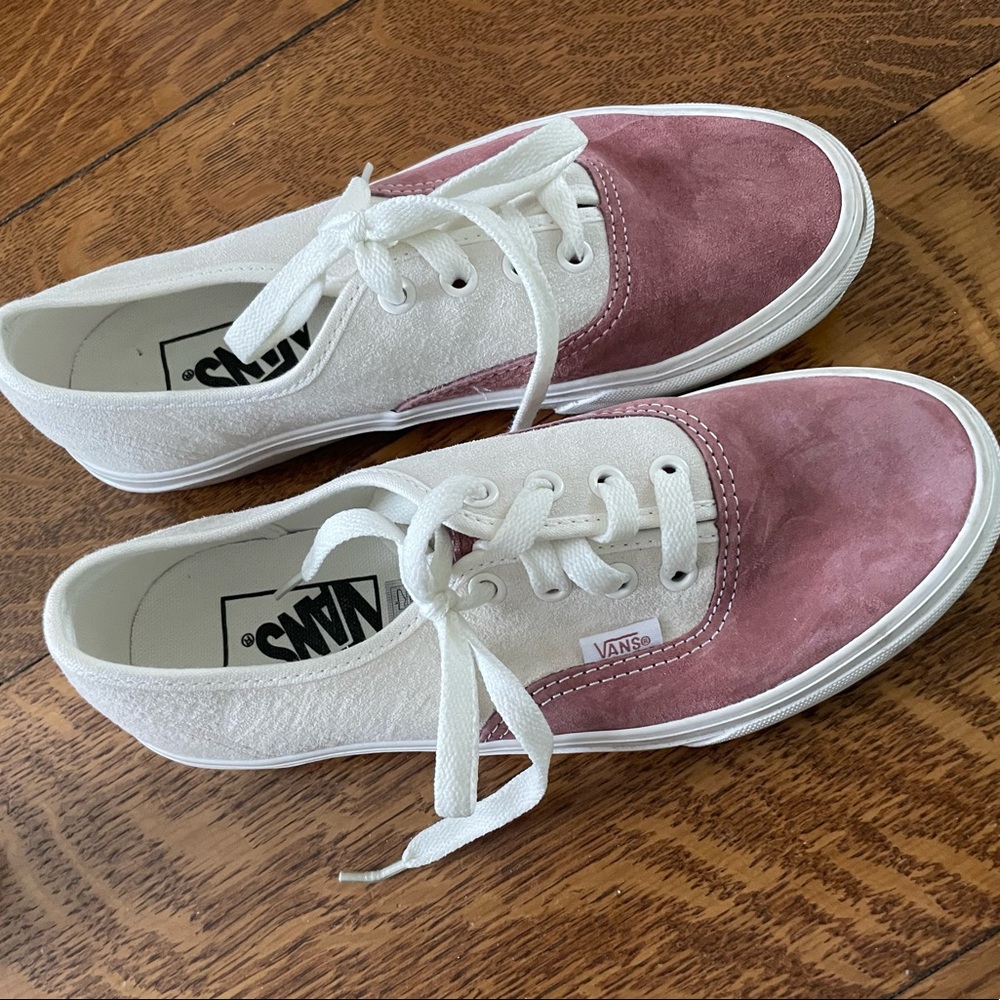 Vans pink and white lace up sneakers